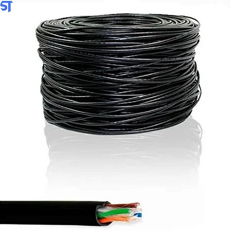 Cabo de Rede 25 Metros Crimpado Mk2 Tecno 23AWG UTP Categoria 5E Preto 20Mt
