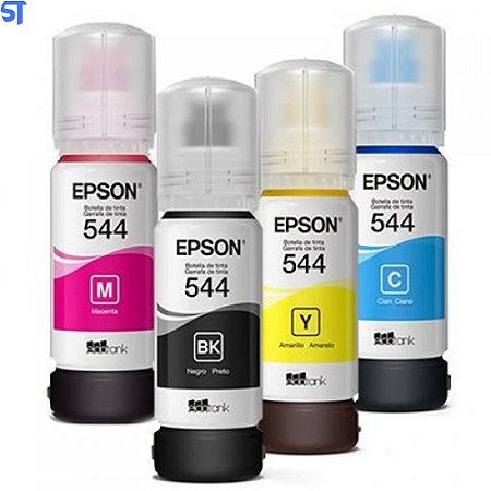 Kit Refil de Tinta 4 Cores Epson 544-Preto/Amarelo/Cyan/Magenta- Original Para L3110/L3150/L3250