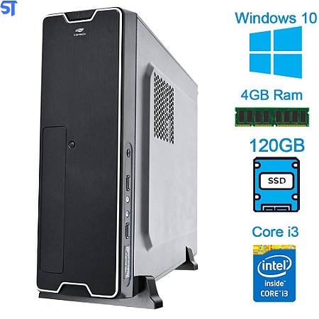 Computador Core I3- 3th,  Memória 4GB, SSD 120GB - Gabinete Slim Micro ATX Horizontal e Vertical