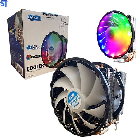 Cooler Fan Para Processador Fan Duplo 120mm  Alta Eficiência Com Led 1500 RPM Knup- Kp-Vr305