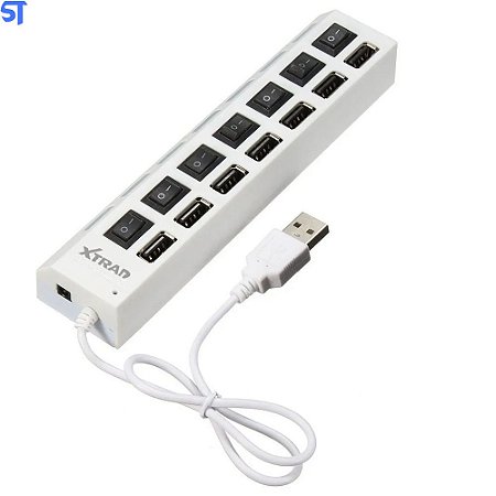 Hub Usb 2.0 Com 7 Portas Com Led e Interruptor Individual Suporta Dispositivos de Até 500gb XT2067 Xtrad- Branco