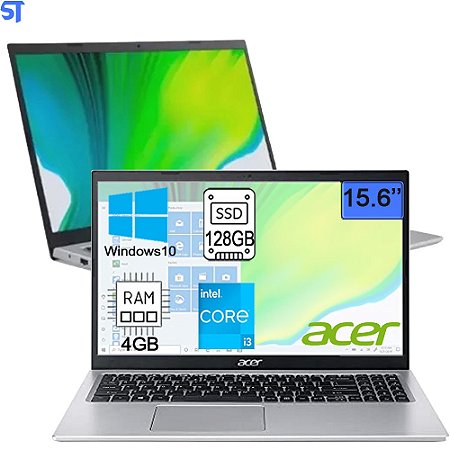 Notebook Acer A515-56-36UT Intel Core i3 1115G4 de 3.0GHz Tela Full HD 15.6" / 4GB de RAM / 128GB SSD - Prata