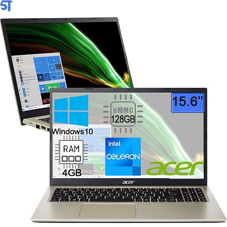 Notebook Acer A115-32-C6LV Intel Celeron N4500 de 1.1GHz Tela Full HD 15.6" / 4GB de RAM / 128GB eMMC - Safari Dourado