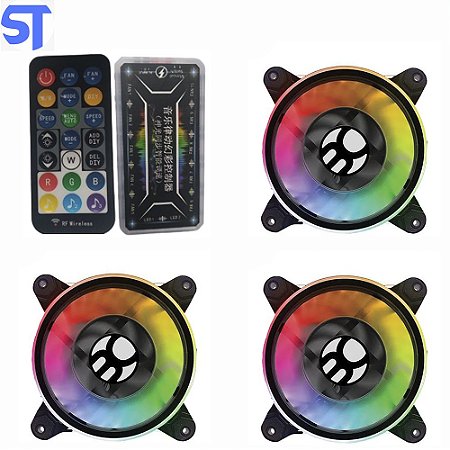 Kit Controlador De Cooler rgb 12cm Com Controle Remoto 12v e Cooler FAN Controlável Bluecase S-LED Ring BFR-15RGB