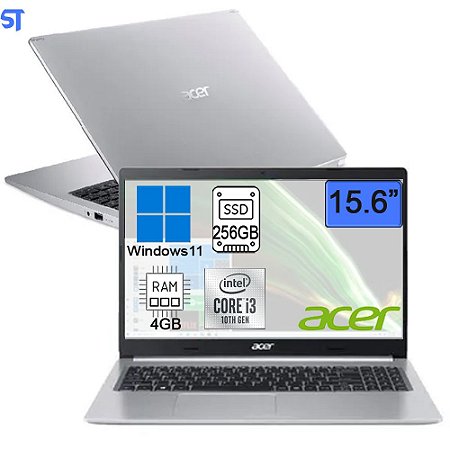 Notebook Acer Core i3-10110U 4GB DDR4 256GB SSD Tela Full HD 15.6” Windows 11 Aspire 5 A515-54-33EN