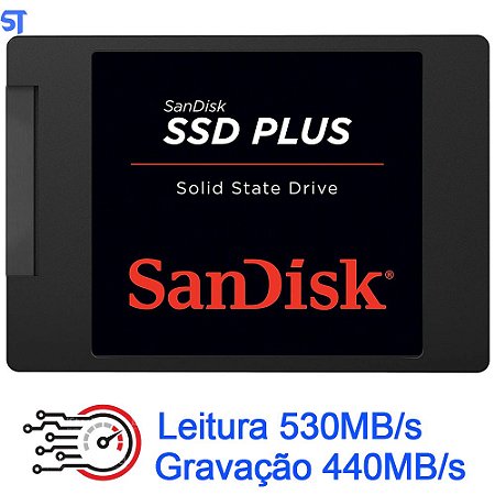 HD SSD 1TB Sandisk Plus, SDSSDA-1T00-G27 SATA, Leitura 530MB/s, Gravação 440MB/s