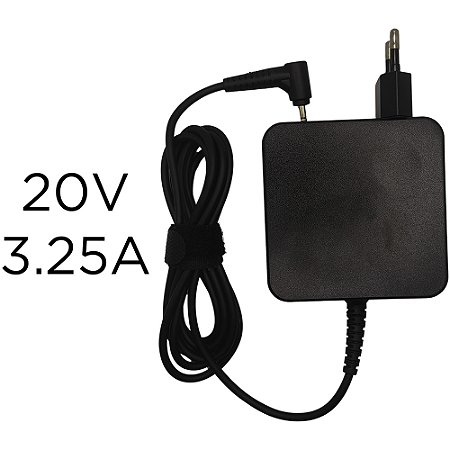 Fonte Notebook Lenovo, 20V, 3.25A, 65w, Pino Plug Preto 4mm x 1.7mm, Modelo LE-12, Para Notebook Ideaped e Yoga