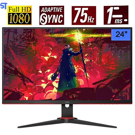 Monitor Gamer AOC  24" Polegadas Full HD 75Hz 1ms 24G2HE5 - Preto e Vermelho