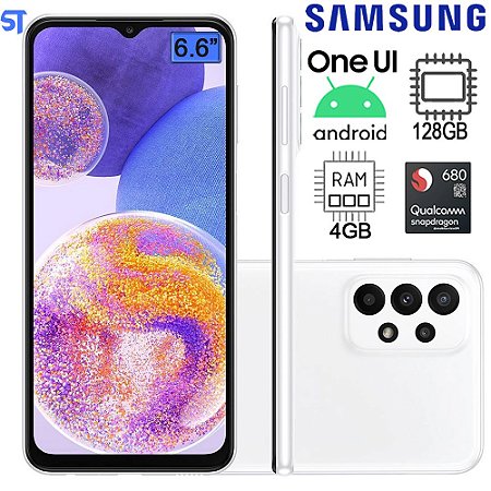 Smartphone Samsung Galaxy A23 128GB 4GB Wi-Fi Tela 6.6" Dual Chip 4GB RAM Câmera Quádrupla + Selfie 8MP - Branco