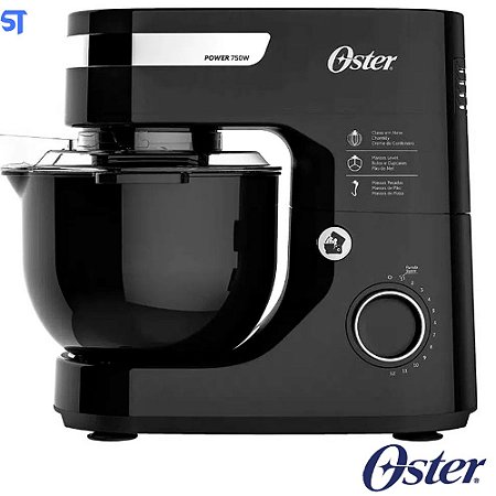 Batedeira Planetária, Preto, 220v, Oster -12 Velocidades Inox Preto - 750W