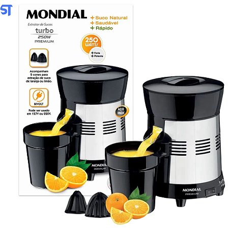 Espremedor Extrator de Sucos Mondial, Turbo 250W Black Premium, Bivolt - E-10
