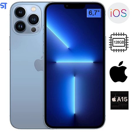 iPhone 13 Pro Max Apple (128GB) Azul Sierra, Tela de 6,7, 5G e Câmera Pro de 12 MP