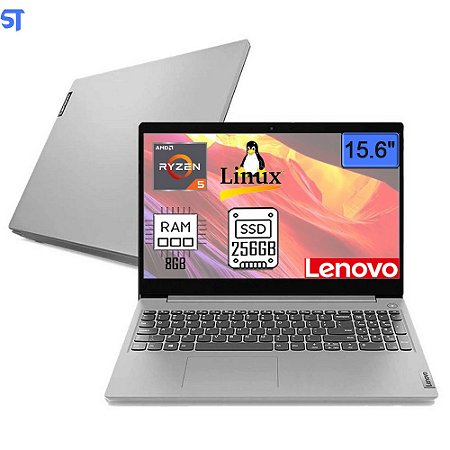Notebook Lenovo IdeaPad 3-15ALC Ryzen 5-5500U -8GB RAM- 256GB SSD- 15.6" Linux Prata-82MFS00100