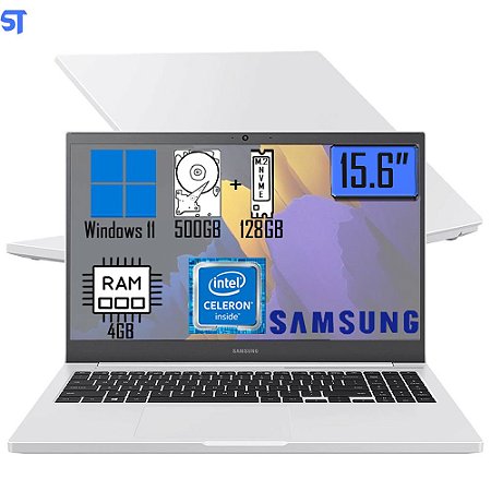 Notebook Samsung Book Intel Celeron 4GB- SSD M.2 de 128GB e 500GB HD 15.6" NP550XDA-KP2BR- Branco