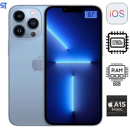 iPhone 13 Pro Apple (128GB) Azul-Sierra, Tela de 6,1", 5G e Câmera Tripla de 12MP MLVD3BZ/A A2638 -21547