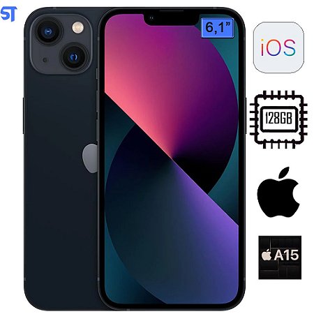 iPhone 13 Apple Meia-Noite 128GB Tela de 6,1", 5G e Câmera Dupla de 12MP