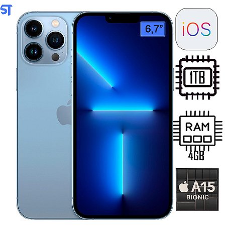 iPhone 13 Pro Max Apple (1TB) Azul Sierra, Tela de 6,7”, 5G e Câmera Pro de 12 MP