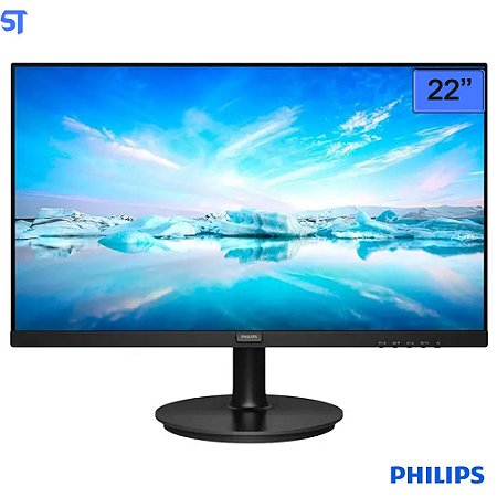 Monitor Philips 22", Full HD, Suporte Vesa, 75Hz Adaptive Sync VGA HDMI 221V8L Preto