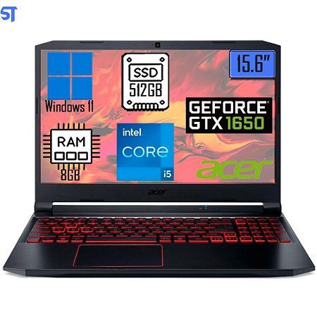 Notebook Gamer Acer Nitro 5 NVIDIA GeForce GTX 1650 i5-10300H 8GB 512GB SSD Tela Full HD 15.6” Windows 11 AN515-55-59T4