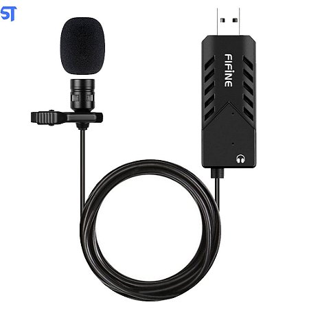 Microfone de Lapela USB Lavalier, Cardioide Fifine Clip-On Condensador Com Placa de Som Para Windows e Mac-K053