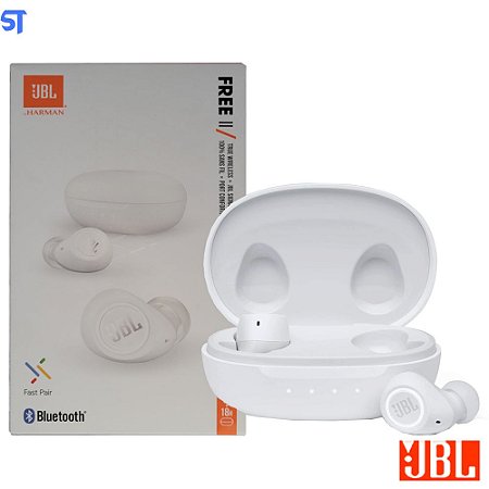 Fone de Ouvido Sem Fio JBL In Ear True Wireless Free II TWS, Bluetooth 5.0, Fast Pair, à Prova de Respingos, Branco