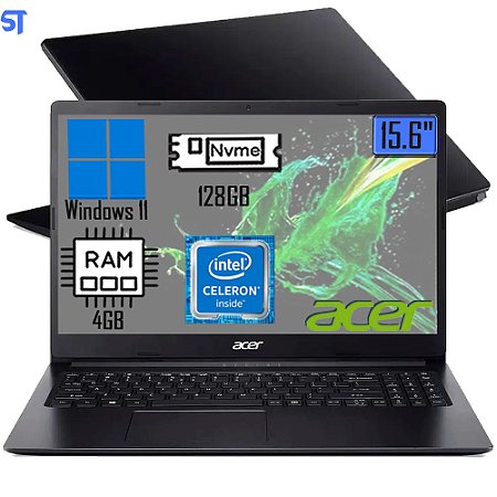 Notebook Acer Aspire 3, Intel Celeron N4020, 4GB, 128GB SSD NVMe, 15,6", Windows 11 Home, Preto - A315-34-C9WH