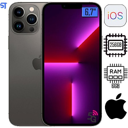 iPhone 13 Pro Max Apple 256GB Grafite, Tela de 6,7'', 5G e Câmera Pro de 12 MP