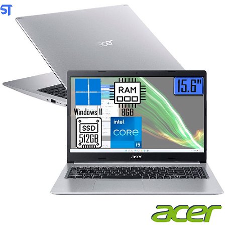Notebook Acer Core i5- 10210U 8GB 512GB SSD Tela Full HD 15.6” Windows 11 Aspire 5 A515-54-58Z4