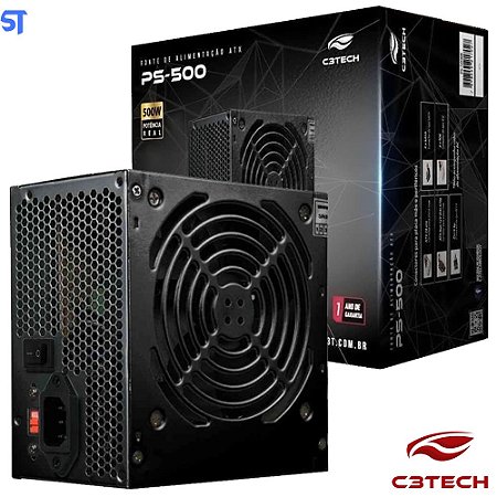 Fonte de Alimentação ATX C3Tech PS-500BK 500W S/ Cabo - Preto