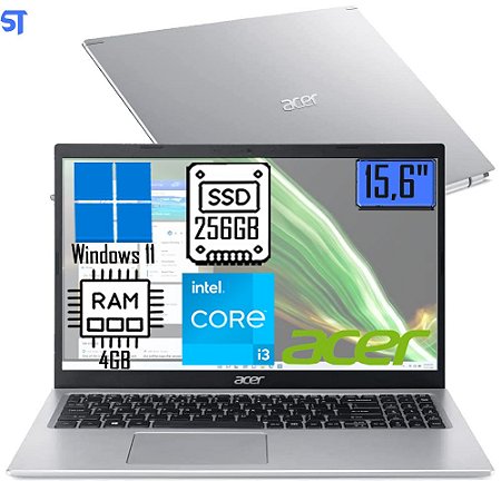 Notebook Acer Aspire 5 A515-56-32PG, Intel Core I3 11ª geração, 4GB, 256GB SDD, Windows11, Prata