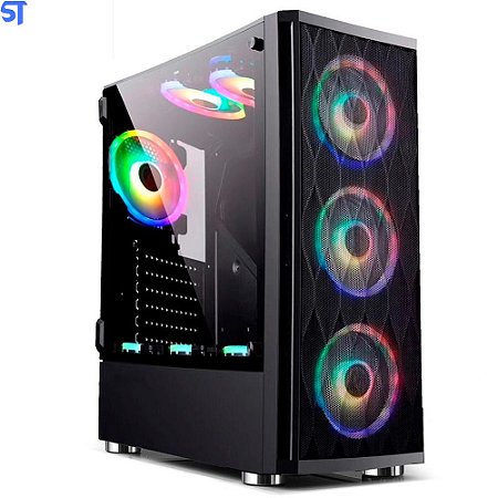 Gabinete Gamer Bg-025 Preto Bluecase  Sem Fonte / Usb 3.0 Com 6 Cooler Fan e Controlador RGB