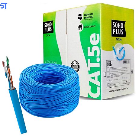 Caixa de Cabo de Rede Soho Plus CAT.5e - 24AWGX4P ROHS AZ 100% Cobre 305 Metros - Azul