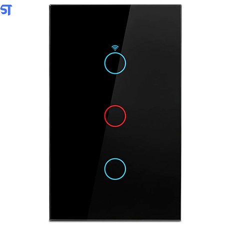 Interruptor de Parede Inteligente Para Casa 100V-250V WiFi com Led Amazon Alexa Google Home Tuya - Preto