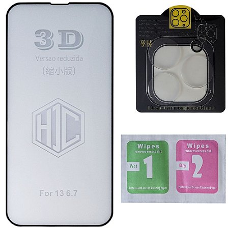 Kit Película Vidro 3D Temperado + Película Câmera Lente para iPhone 13 Pro Max