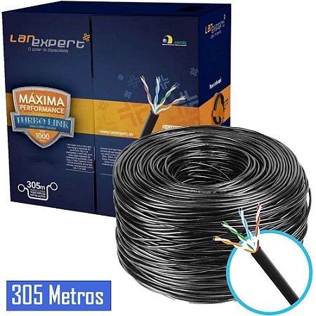 Caixa De Cabo De Rede Lan Expert Turbo Link 4 pares 100% Cobre CAT5E UTP Preto