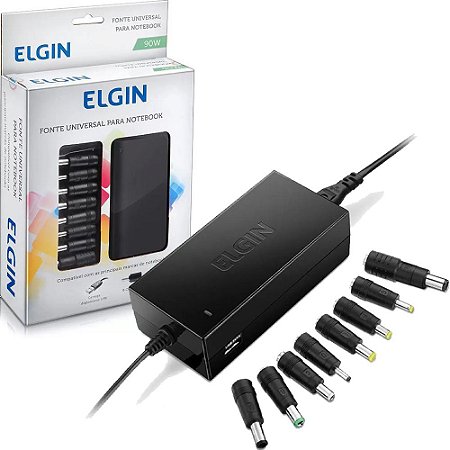 Fonte Universal para Notebook 90w Com 9 Adaptadores Manual DCR Elgin 46RFTE90W000