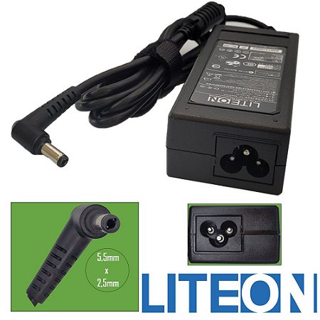 Fonte Notebook Liteon 19v. 3,42a 65W Pino 5,5mm x 2,5mm Compativel com Positivo, CCE, Toshiba