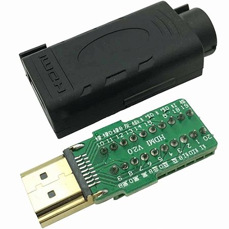 Plug Jack Conector HDMI Fast Click Gold 19 pinos 1.6mm Banhado a Ouro