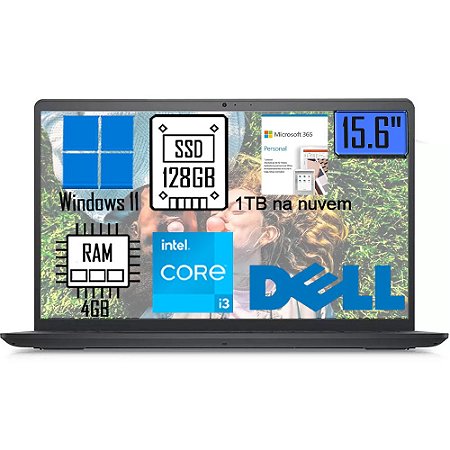 Notebook DELL Inspiron i15-i1100-A20PF 11ª Geração Core i3 4GB 128GB SSD+1TB na Nuvem 15.6" Full HD Windows 11 Microsoft