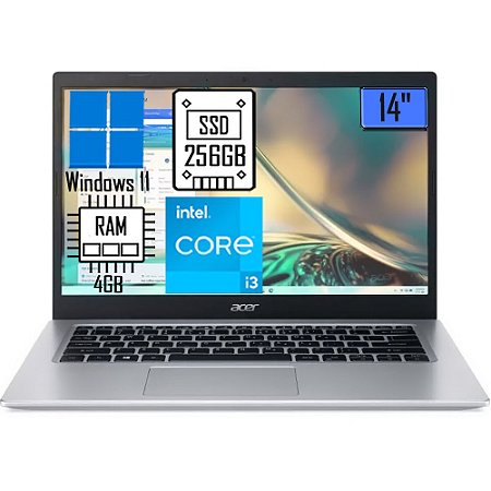 Notebook Acer Aspire 5 A514-54-385S - Prata - Intel Core i3-1115G4 - RAM 4GB - SSD 256GB - Tela 14" - Windows 11