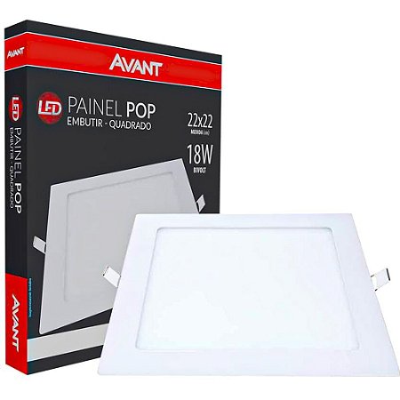 Painel Pop de Embutir LED  Avant 18W Bivolt, Quadrado, 22x22 cm, 6500K BrancoV