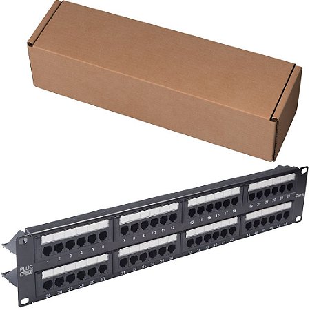 Patch Panel Plus Cable, CAT6, 48 Portas, com Guia, CAT.6, Preto - LA-P648- Plus Cable