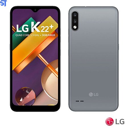 Celular LG K22 Plus 64GB / 3GB RAM / Dual SIM / 4G LTE / Tela 6.2&quot; / Câmeras 12MP + 2MP e 5MP - Titanium (LMK200HAW