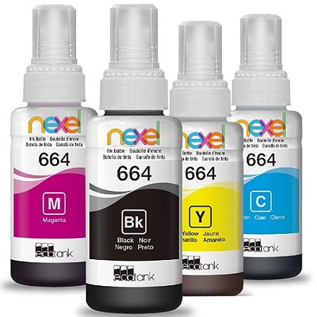 Kit 4 Cores Refil de Tinta Nexel Compatível Epson 664 Preto, Yelow, Magento, Cyan
