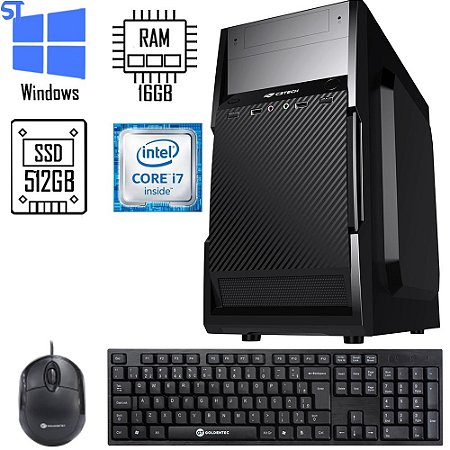 Computador Intel Core i7- 3770 | 3.4Ghz - Memoria Ram DDR3 16GB - SSD 512GB -C3Tech ATX 200w Teclado Mouse e Cabos