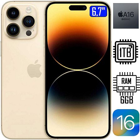 iPhone 14 Pro Max Apple (1TB) Dourado, Tela de 6,7", 5G e Câmera de 48MP