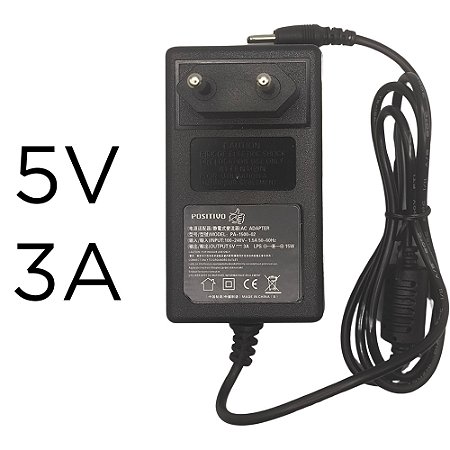 Fonte Compatível Notebook Positivo, 5V, 3A, STILO ONE XC3550, PN: 1500-02, Plug Preto 3.0mm x 1.0mm