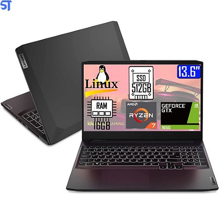 Notebook ideapad Gaming 3 R7-5800H 8GB 256GB SSD PCIe - Placa de Vídeo GTX 1650 4GB - Tela 15.6" FHD Linux 82MJS00400