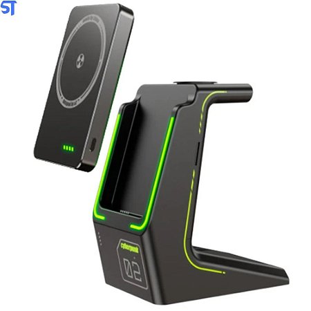 PowerBank MacSafe para iPhone 12, 13, 14 4 em 1 com Bateria Externa 10000mAh - Preto