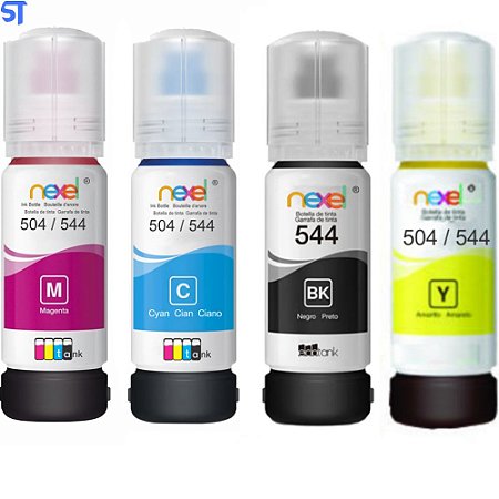 Kit 4 Cores Refil de Tinta Nexel Compatível Epson 544 Preto, Yelow, Magento, Cyano
